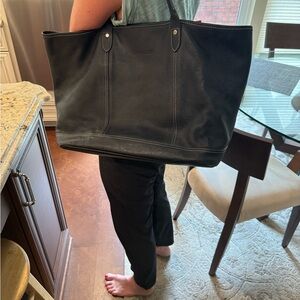 Black Leather Longchamp Tote Bag